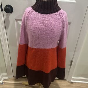 ANN Taylor Women's colorblocked knit mock neck wool blend pullover sweater Sz S